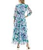 Moda Tara 3/4 Sleeve Floral Print Chiffon Faux Wrap Maxi Dress, Color:Powder Blue Lavender - Image 2