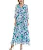 Moda Tara 3/4 Sleeve Floral Print Chiffon Faux Wrap Maxi Dress, Color:Powder Blue Lavender - Image 4