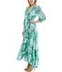 Moda Tara 3/4 Sleeve V-Neck Floral Print Chiffon Wrap Dress, Color:Aqua Seafoam - Image 3