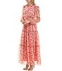 Moda Tara Button Front Floral Print Chiffon Maxi Dress, Color:Peach Multi - Image 3