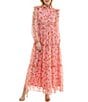 Moda Tara Button Front Floral Print Chiffon Maxi Dress, Color:Peach Multi - Image 4