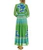 Moda Tara Chiffon Long Sleeve Mock Neck Floral Placement Print A-Line Maxi Dress, Color:Lime Multi - Image 2