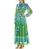Moda Tara Chiffon Long Sleeve Mock Neck Floral Placement Print A-Line Maxi Dress, Color:Lime Multi - Image 3