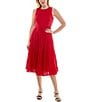 Moda Tara Crew Neck Sleeveless Pleated Fit and Flare Midi Dress, Color:Ruby Red - Image 1