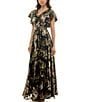 Moda Tara Floral Foil Print Chiffon Flutter Sleeve Cowl Neck Maxi Dress, Color:OliveMulti - Image 3