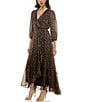 Moda Tara Leopard Print Chiffon 3/4 Sleeve Faux Wrap Dress, Color:Brown Black - Image 3