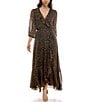 Moda Tara Leopard Print Chiffon 3/4 Sleeve Faux Wrap Dress, Color:Brown Black - Image 5