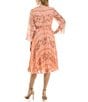 Moda Tara Long Sleeve Faux Wrap V-Neck Floral Chiffon Midi Dress, Color:Peach Multi - Image 2