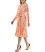 Moda Tara Long Sleeve Faux Wrap V-Neck Floral Chiffon Midi Dress, Color:Peach Multi - Image 3