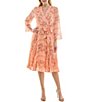 Moda Tara Long Sleeve Faux Wrap V-Neck Floral Chiffon Midi Dress, Color:Peach Multi - Image 4