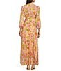 Moda Tara Long Sleeve Floral Print Pleated Satin Crepe Dress, Color:Pink Sorbet - Image 2
