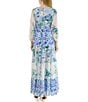 Moda Tara Long Sleeve V-Neck Floral Tiered Crepe Chiffon Maxi Dress, Color:Blue Multi - Image 2