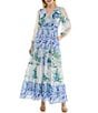 Moda Tara Long Sleeve V-Neck Floral Tiered Crepe Chiffon Maxi Dress, Color:Blue Multi - Image 3