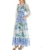 Moda Tara Long Sleeve V-Neck Floral Tiered Crepe Chiffon Maxi Dress, Color:Blue Multi - Image 4