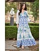 Moda Tara Long Sleeve V-Neck Floral Tiered Crepe Chiffon Maxi Dress, Color:Blue Multi - Image 5