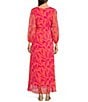 Moda Tara Long Sleeve V-Neck Tropical Print Twist Tie A-Line Maxi Dress, Color:Watermelon - Image 2