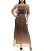 Moda Tara Ombre Print Crinkle Lurex Mesh Short Capelet Sleeve Gown, Color:Gold/Black - Image 1