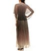Moda Tara Ombre Print Crinkle Lurex Mesh Short Capelet Sleeve Gown, Color:Gold/Black - Image 2