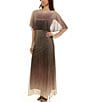 Moda Tara Ombre Print Crinkle Lurex Mesh Short Capelet Sleeve Gown, Color:Gold/Black - Image 4
