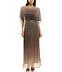 Moda Tara Ombre Print Crinkle Lurex Mesh Short Capelet Sleeve Gown, Color:Gold/Black - Image 5