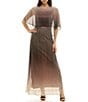Moda Tara Ombre Print Crinkle Lurex Mesh Short Capelet Sleeve Gown - Image 1