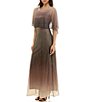 Moda Tara Ombre Print Crinkle Lurex Mesh Short Capelet Sleeve Gown - Image 3
