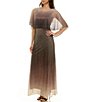 Moda Tara Ombre Print Crinkle Lurex Mesh Short Capelet Sleeve Gown - Image 4