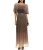 Moda Tara Ombre Print Crinkle Lurex Mesh Short Capelet Sleeve Gown - Image 5
