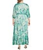 Moda Tara Plus Size 3/4 Sleeve Faux Wrap Shadow Stripe Chiffon Floral Dress, Color:Aqua Seafoam - Image 2