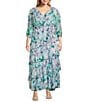 Moda Tara Plus Size 3/4 Sleeve Floral Print Chiffon Faux Wrap Maxi Dress, Color:Powder Lavender - Image 1