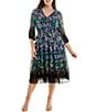 Moda Tara Plus Size 3/4 Sleeve Floral Printed Midi Dress, Color:Black Multi - Image 1