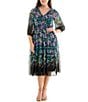 Moda Tara Plus Size 3/4 Sleeve Floral Printed Midi Dress, Color:Black Multi - Image 3