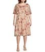 Moda Tara Plus Size Floral Print Short Sleeve Blouson Midi Dress, Color:Blush Multi - Image 1