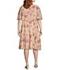Moda Tara Plus Size Floral Print Short Sleeve Blouson Midi Dress, Color:Blush Multi - Image 2