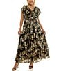 Moda Tara Plus Size Foil Print Chiffon Flutter Sleeve Cowl Neck Maxi Dress, Color:Olive Mult - Image 1