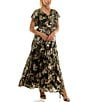 Moda Tara Plus Size Foil Print Chiffon Flutter Sleeve Cowl Neck Maxi Dress, Color:Olive Mult - Image 3