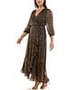 Moda Tara Plus Size Leopard Print Chiffon 3/4 Sleeve Faux Wrap Dress, Color:Brown Black - Image 3