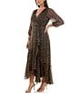 Moda Tara Plus Size Leopard Print Chiffon 3/4 Sleeve Faux Wrap Dress, Color:Brown Black - Image 4
