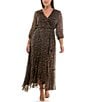 Moda Tara Plus Size Leopard Print Chiffon 3/4 Sleeve Faux Wrap Dress, Color:Brown Black - Image 5