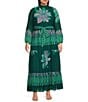 Moda Tara Plus Size Long Sleeve Floral Printed Maxi Dress, Color:Pine Multi - Image 1