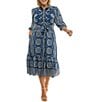 Moda Tara Plus Size Point Collar Button Front Printed Midi Dress - Image 1