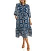 Moda Tara Plus Size Point Collar Button Front Printed Midi Dress - Image 4