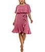 Moda Tara Plus Size Boat Neck Short Caplet Sleeve Ruffled Popover Wrap Dress, Color:Mulberry - Image 1