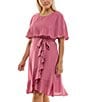 Moda Tara Plus Size Boat Neck Short Caplet Sleeve Ruffled Popover Wrap Dress, Color:Mulberry - Image 5