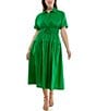 Moda Tara Plus Size Short Sleeve Button Front Poplin Shirt Dress, Color:Bright Green - Image 4
