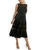 Moda Tara Plus Size Stretch Crepe Illusion Chiffon Fit And Flare Sleeveless Midi Dress, Color:Black - Image 3