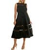 Moda Tara Plus Size Stretch Crepe Illusion Chiffon Fit And Flare Sleeveless Midi Dress, Color:Black - Image 4