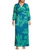 Moda Tara Plus Size V-Neck Long Sleeve Floral Print Chiffon Maxi Dress, Color:Turquoise Green - Image 1