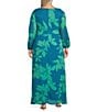 Moda Tara Plus Size V-Neck Long Sleeve Floral Print Chiffon Maxi Dress, Color:Turquoise Green - Image 2
