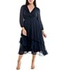 Moda Tara Plus Size V-Neck Long Sleeve Ruffled Chiffon Maxi Dress, Color:Navy - Image 3